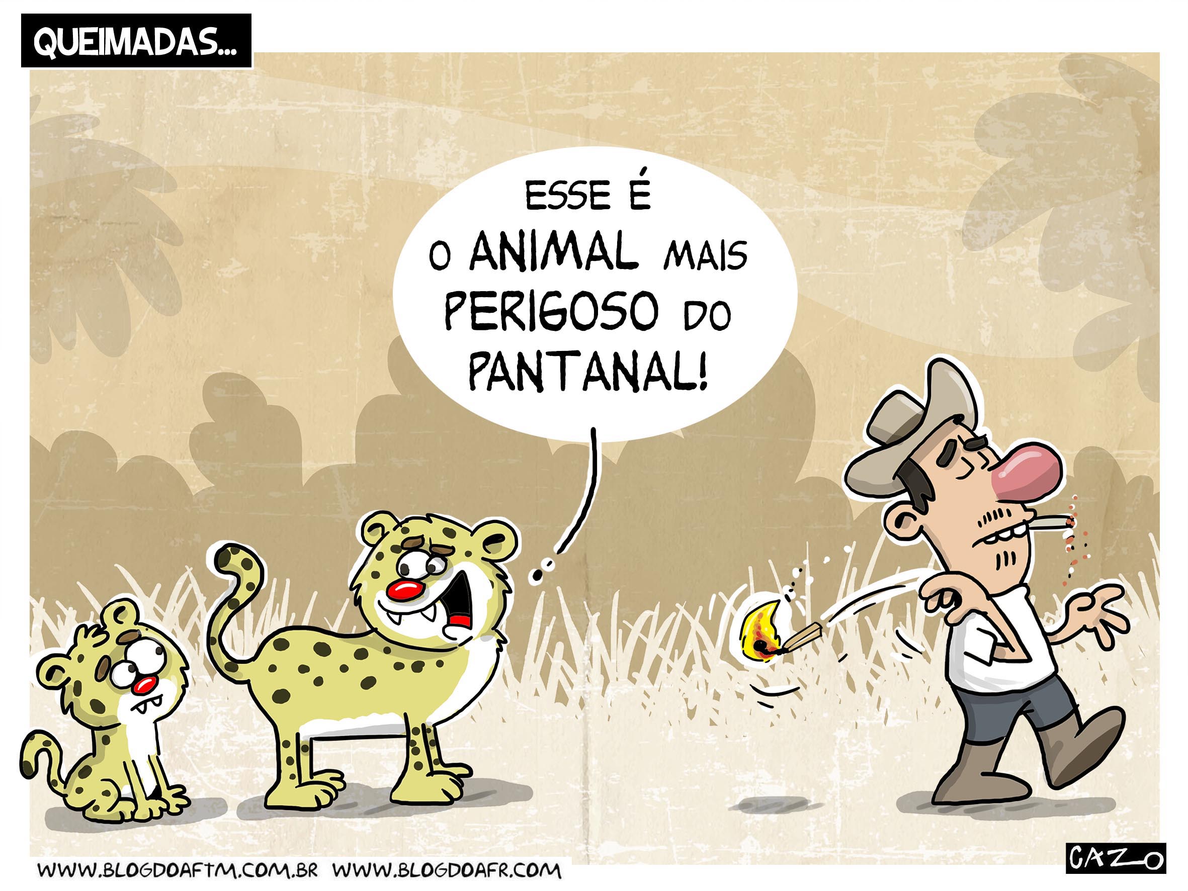 Charge críticando o descaso humano com as florestas.