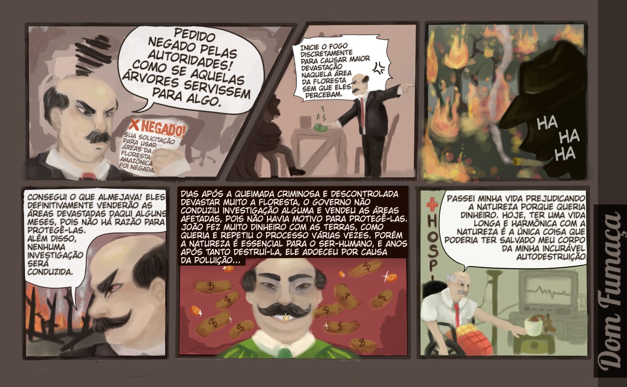 Quadrinhos críticando as queimadas criminosa.